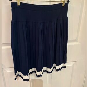 VTG Susan Bristol Navy Blue Pleated Cotton Skirt with White Trim ~ SZ L Petite